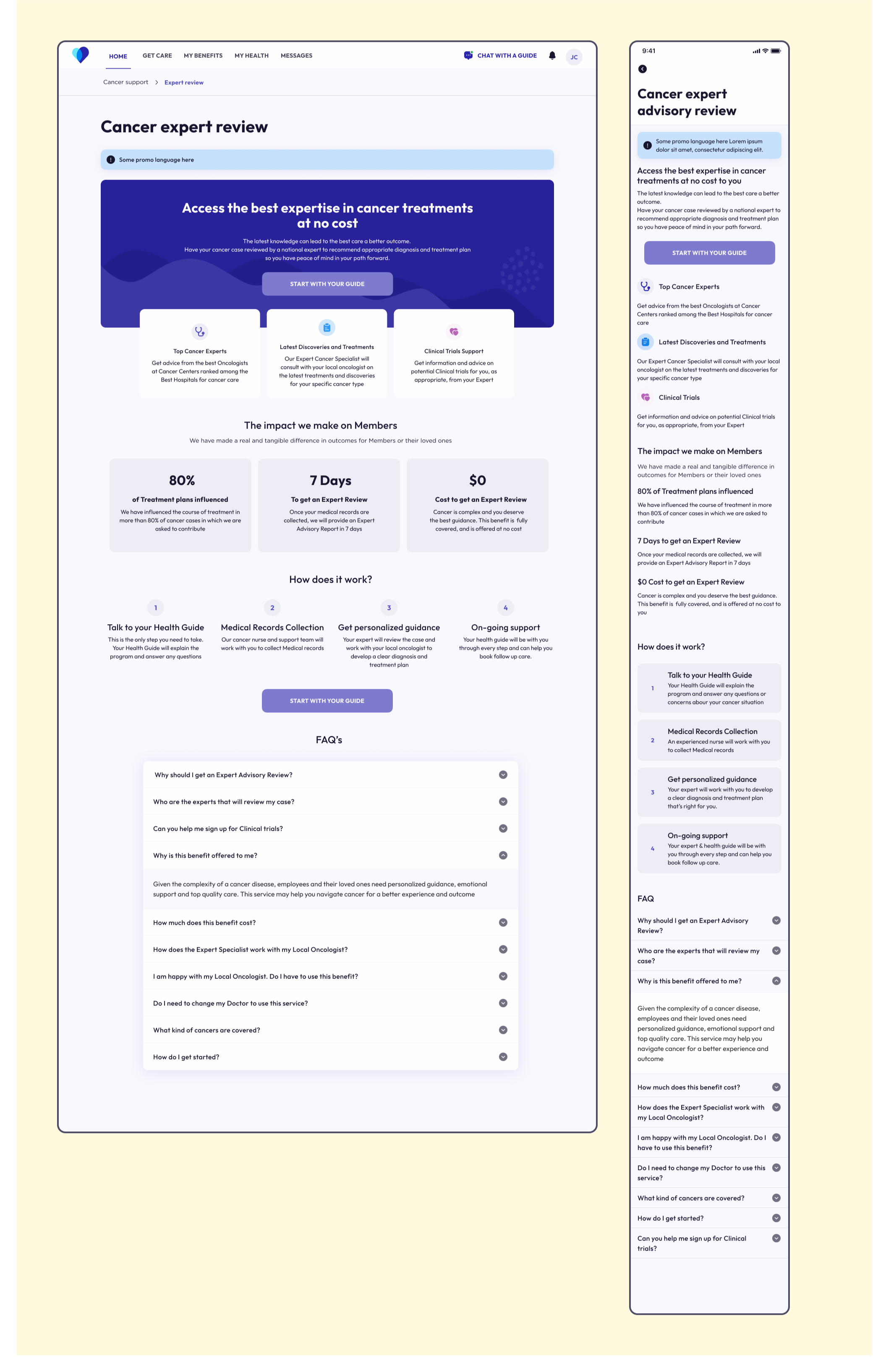 Cancer expert review MVP design, desktop and mobile